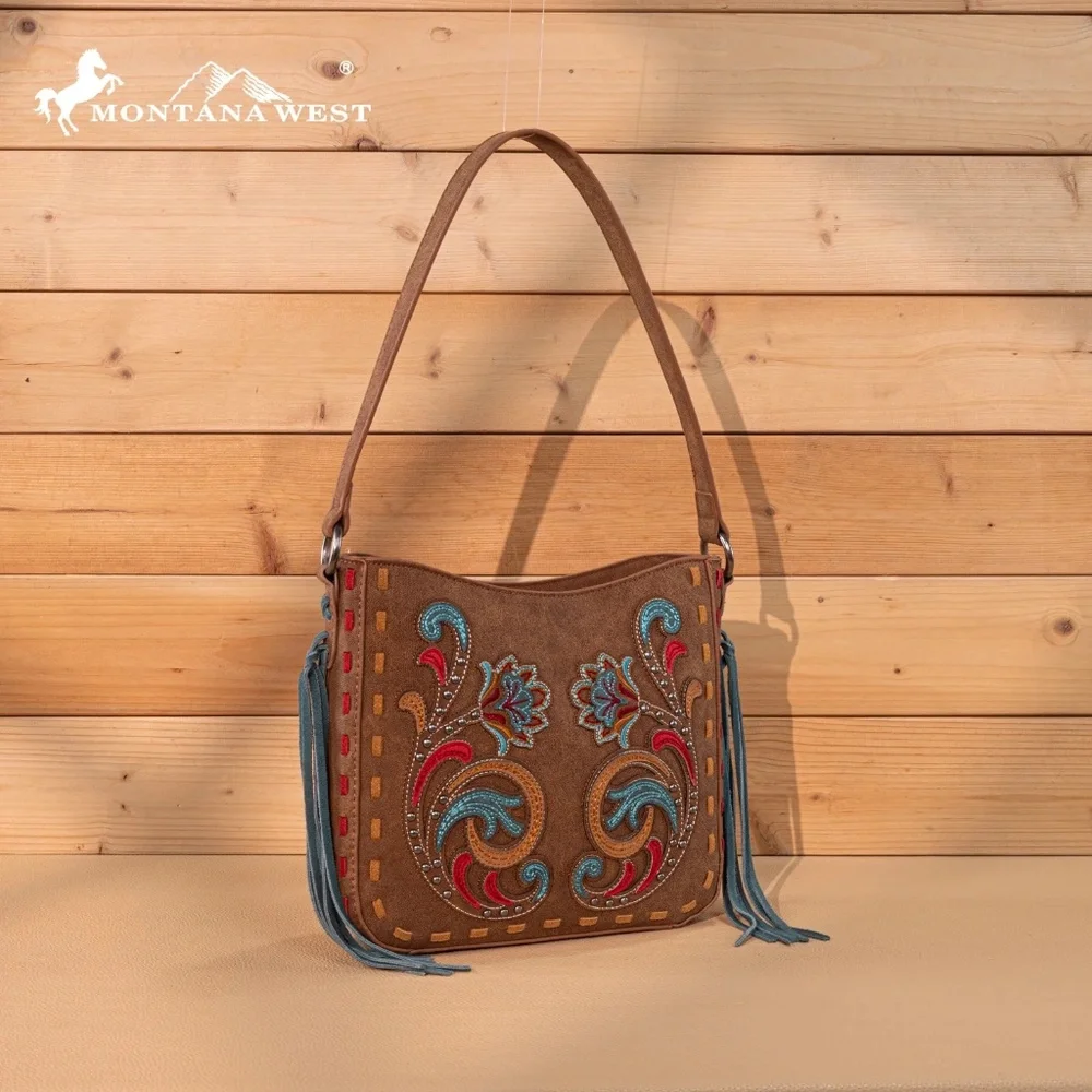 Montana West Embroidered Hobo Bag Brown